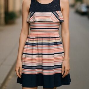 Striped‎ Ruffle Dress - Sleeveless Casual Party Sundress - Size 12 Juniors